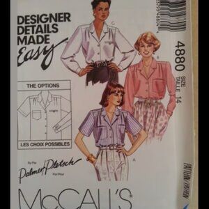 Vintage McCall's 4880 Misses 3 Hour Palmer Pletsch Designer Blouse Size 14